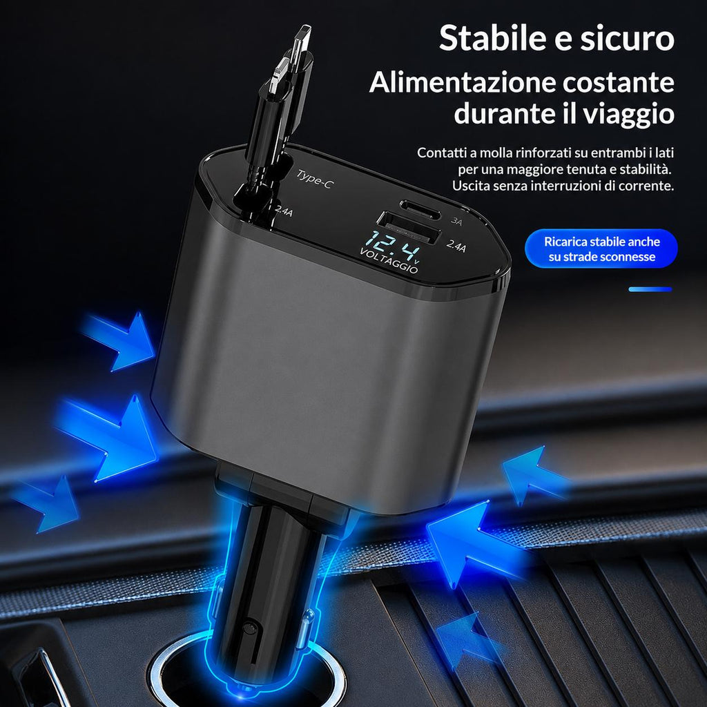 Caricatore Auto Retrattile 4 in 1