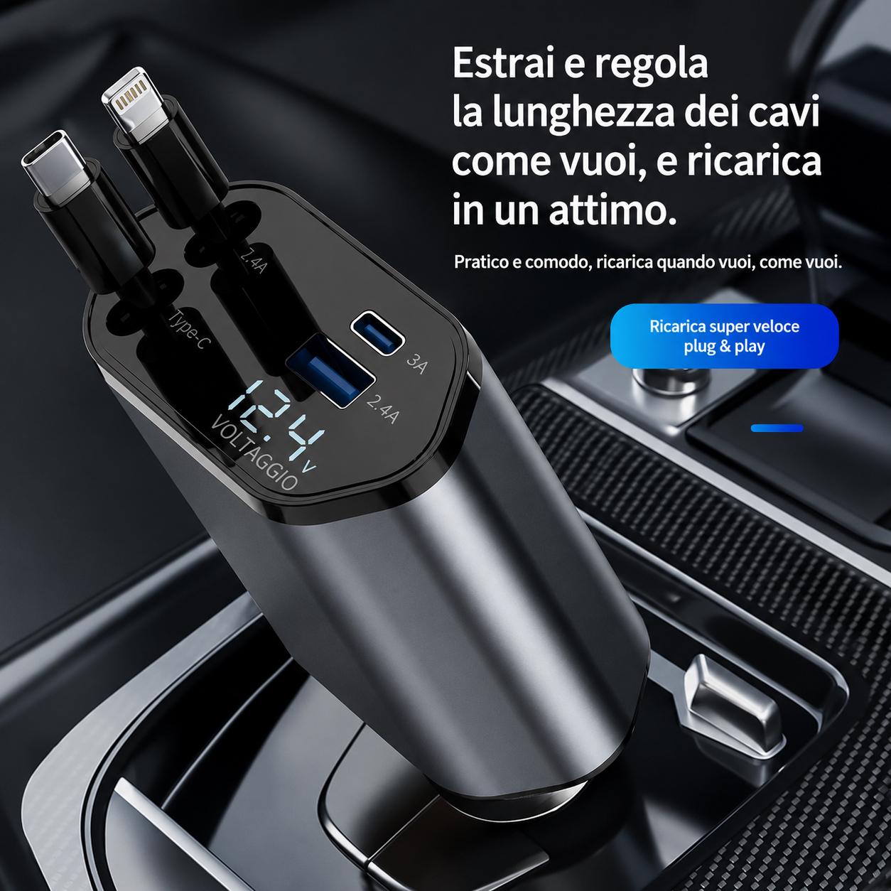 Caricatore Auto Retrattile 4 in 1