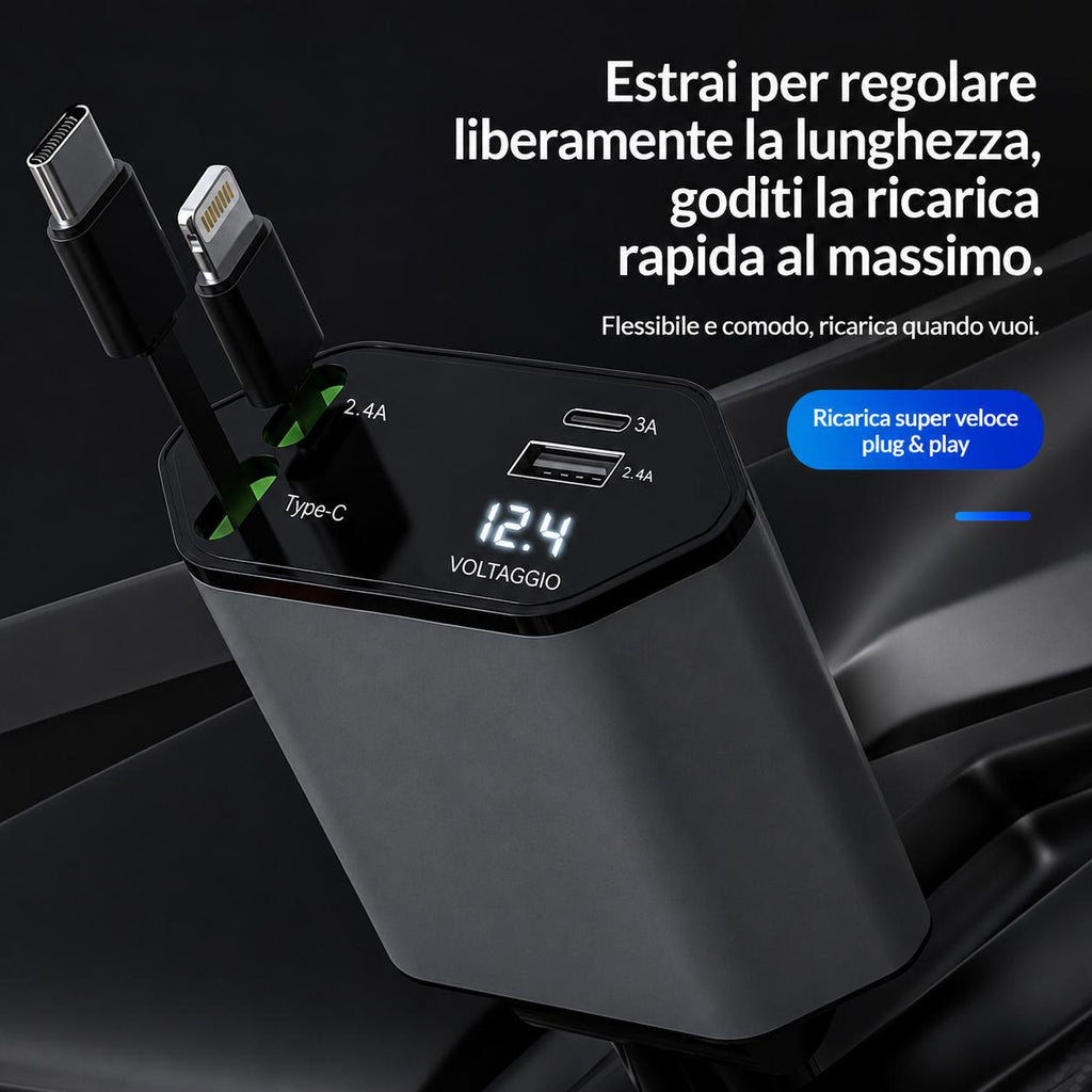 Caricatore Auto Retrattile 4 in 1